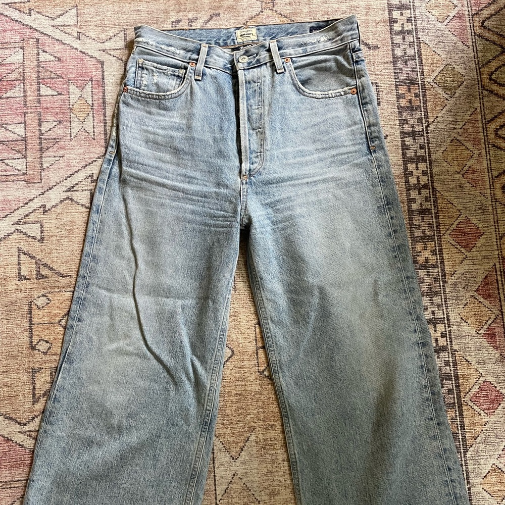 Citizens of Humanity Wide Leg High Waisted Distressed Jeans